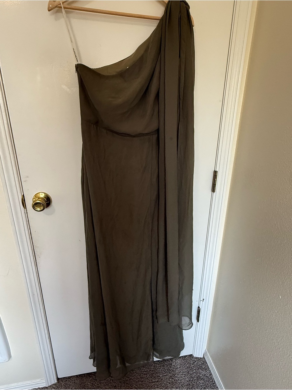 Birdy Grey Melissa in Chiffon Thyme Green One Shoulder Evening Bridesmaid Dress